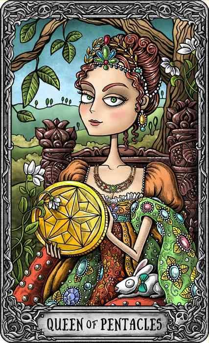 Tarot - Rainha de Ouros Arcano Menor do Tarot com linda Rainha de Ouros colorida